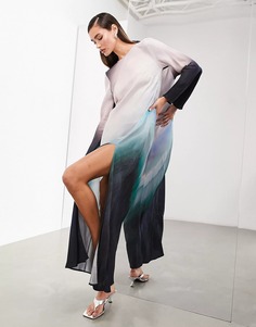 Платье Asos Edition Long Sleeve Bias Cut Maxi, мультиколор