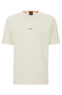 Футболка Boss Relaxed-fit In Stretch Cotton With Logo Print, светло-бежевый