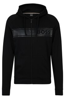 Толстовка Boss Cotton-terry Zip-up With Tonal Logo Print, черный