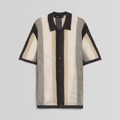 Рубашка Bershka Striped Openwork Short Sleeve, мультиколор