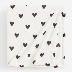 Одеяло H&amp;M Home Patterned Fleece Hearts, белый/черный