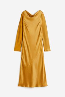 Платье H&amp;M Tie-detail Satin, горчично-желтый H&M