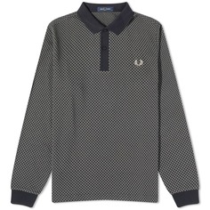 Поло с длинными рукавами и микро-клеткой Fred Perry, черный/зеленый