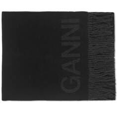 Ganni Шерстяной шарф с бахромой, черный
