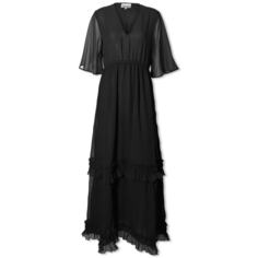 Платье макси с V-образным вырезом и плиссировкой Ganni, черный
