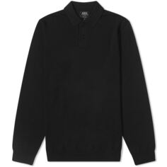 A.P.C. Трикотажная рубашка-поло с длинными рукавами Jerry, черный