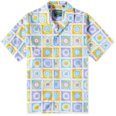 Gitman Vintage Рубашка с воротником-стойкой и принтом подсолнухов, связанная крючком, синий