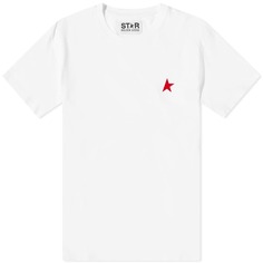 Футболка с логотипом Golden Goose и маленькой звездой на груди, белый/красный