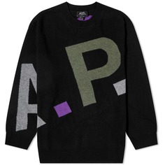 A.P.C. Вязаная футболка с логотипом по всей поверхности, черный