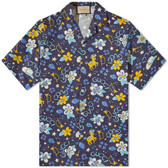 Рубашка для отдыха с сезонным принтом Gucci, синий
