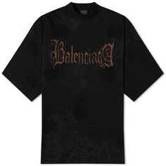Balenciaga футболка оверсайз с эффектом металлик, черный