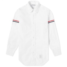 Рубашка из однотонного поплина Thom Browne с ремешком на руку в рубчик, белый