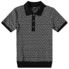 Трикотажная футболка-поло Balmain с монограммой, черный