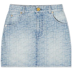 Джинсовые шорты Balmain с монограммой и юбкой, синий