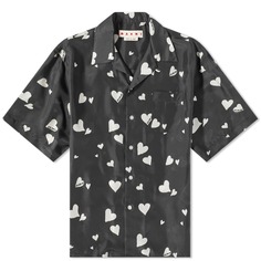 Шелковая рубашка для боулинга Marni Bunch of Hearts, черный