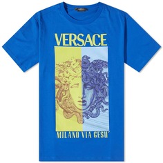 Versace Футболка с логотипом Medusa и разрезом, синий