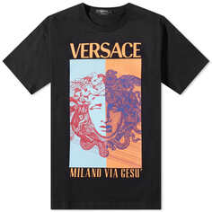 Versace Футболка с логотипом Medusa и разрезом, черный