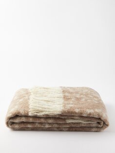 Одеяло из смеси альпаки с крапчатым жаккардом и бахромой Brunello Cucinelli, бежевый