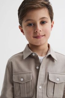 Верхняя рубашка Thomas из чесаного хлопка с накладными карманами Reiss, бежевый