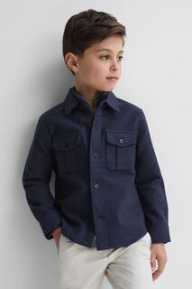 Верхняя рубашка Thomas из чесаного хлопка с накладными карманами Reiss, синий