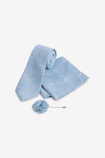 Комплект из нагрудного платка с галстуком и значка на лацкане пиджака Next, синий