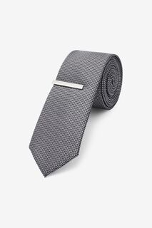 Текстурированный галстук и зажим Next, серый