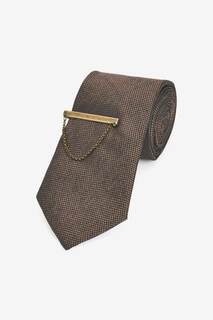 Текстурированный галстук и зажим Next, коричневый