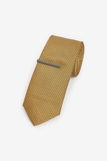 Текстурированный галстук и зажим Next, желтый
