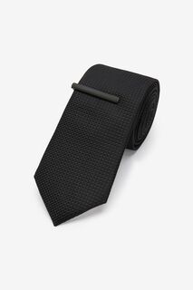 Текстурированный галстук и зажим Next, черный