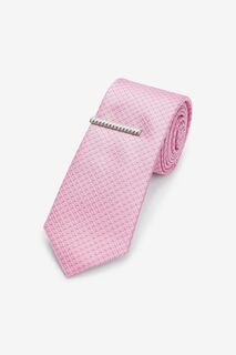 Текстурированный галстук и зажим Next, розовый