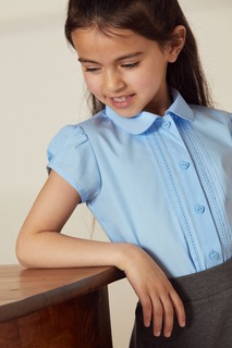 Школьная блузка с рукавами-фонариками и кружевной отделкой Next, синий