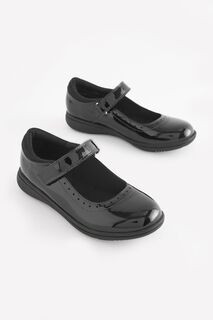 Кожаные школьные туфли Mary Jane с декоративной перфорацией Next, черный