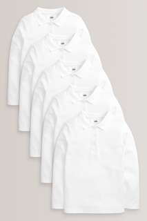 Комплект из 5 пар школьных рубашек-поло с длинными рукавами из натурального хлопка Next, белый