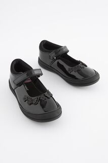 Кожаные школьные туфли для младших школьников Mary Jane черные с декором в виде бабочки Next, черный