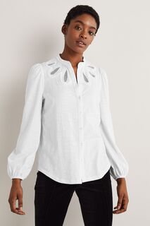 Рубашка из джерси с вышитой кокеткой Boden, белый