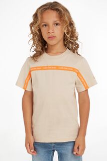 Футболка для мальчика с логотипом и декоративной лентой Calvin Klein Jeans
