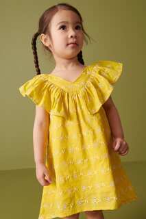 Плиссированное платье из хлопка Next, желтый