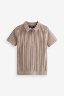 Текстурированная рубашка-поло с короткими рукавами и застежкой-молнией на шее Next