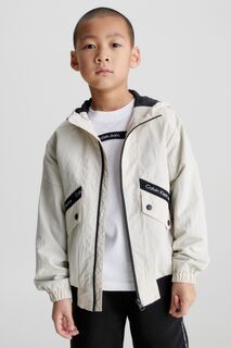 Джинсовая куртка для мальчика бежевого цвета с логотипом Calvin Klein Jeans