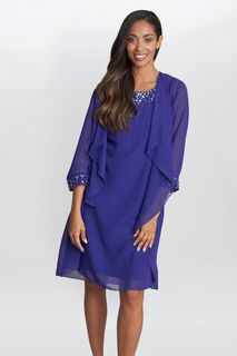 Короткое шифоновое платье Joseline синего цвета с вырезом из бисера Gina Bacconi, синий