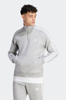 Флисовый свитшот Sportswear Essentials с 3 полосками и молнией 1/4 adidas, серый
