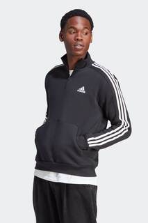 Флисовый свитшот Sportswear Essentials с 3 полосками и молнией 1/4 adidas, черный