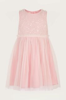 Розовое детское платье Priscilla с пайетками Monsoon, розовый