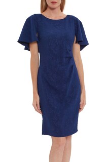 Жаккардовое платье Sahar синего цвета с тиснением цветов Gina Bacconi, синий