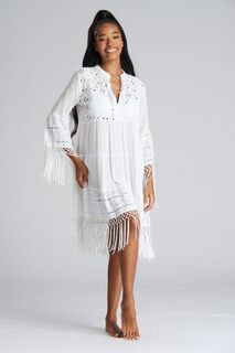 Многослойное платье с английской вышивкой и бахромой South Beach, белый