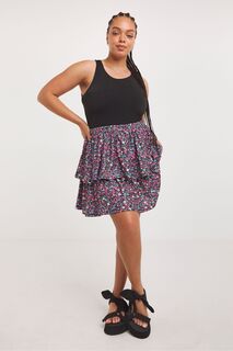 Черная многослойная трикотажная юбка с мелким цветочным принтом Simply Be, черный