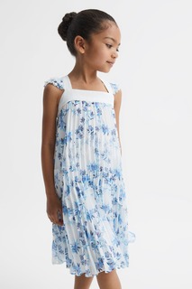 Плиссированное платье Aster с цветочным принтом Reiss, синий