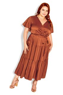 Коричневое многослойное платье макси Sweetness City Chic, коричневый