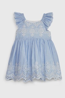 Платье пышное с короткими рукавами и круглым вырезом в полоску - Детское Gap, синий