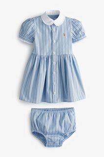 Голубое детское платье-рубашка Polo Ralph Lauren, синий